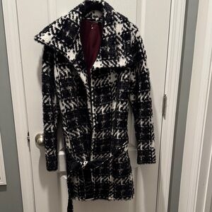 White House Black Market Black and White Plaid Teddy Jacket